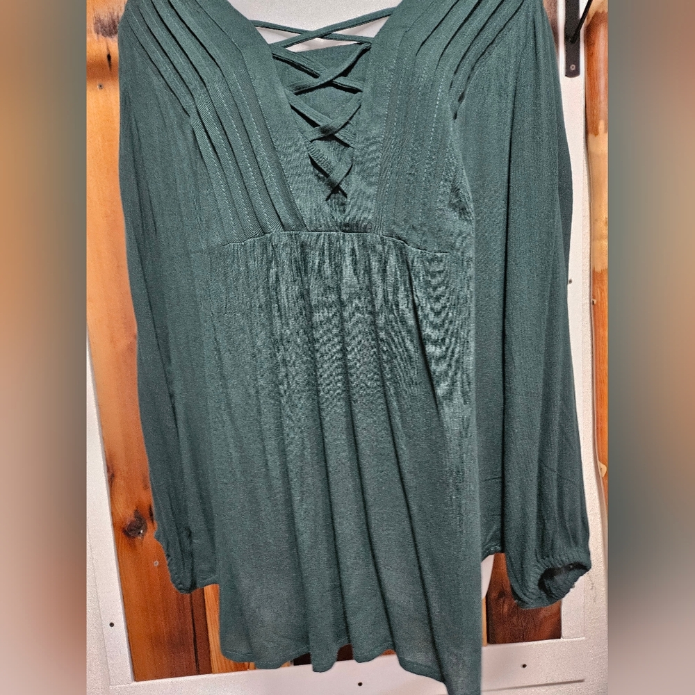 Style & Co. Green Crisscross Blouse